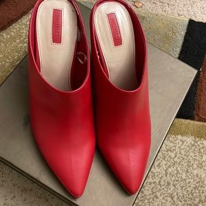 Red pointed toe mules